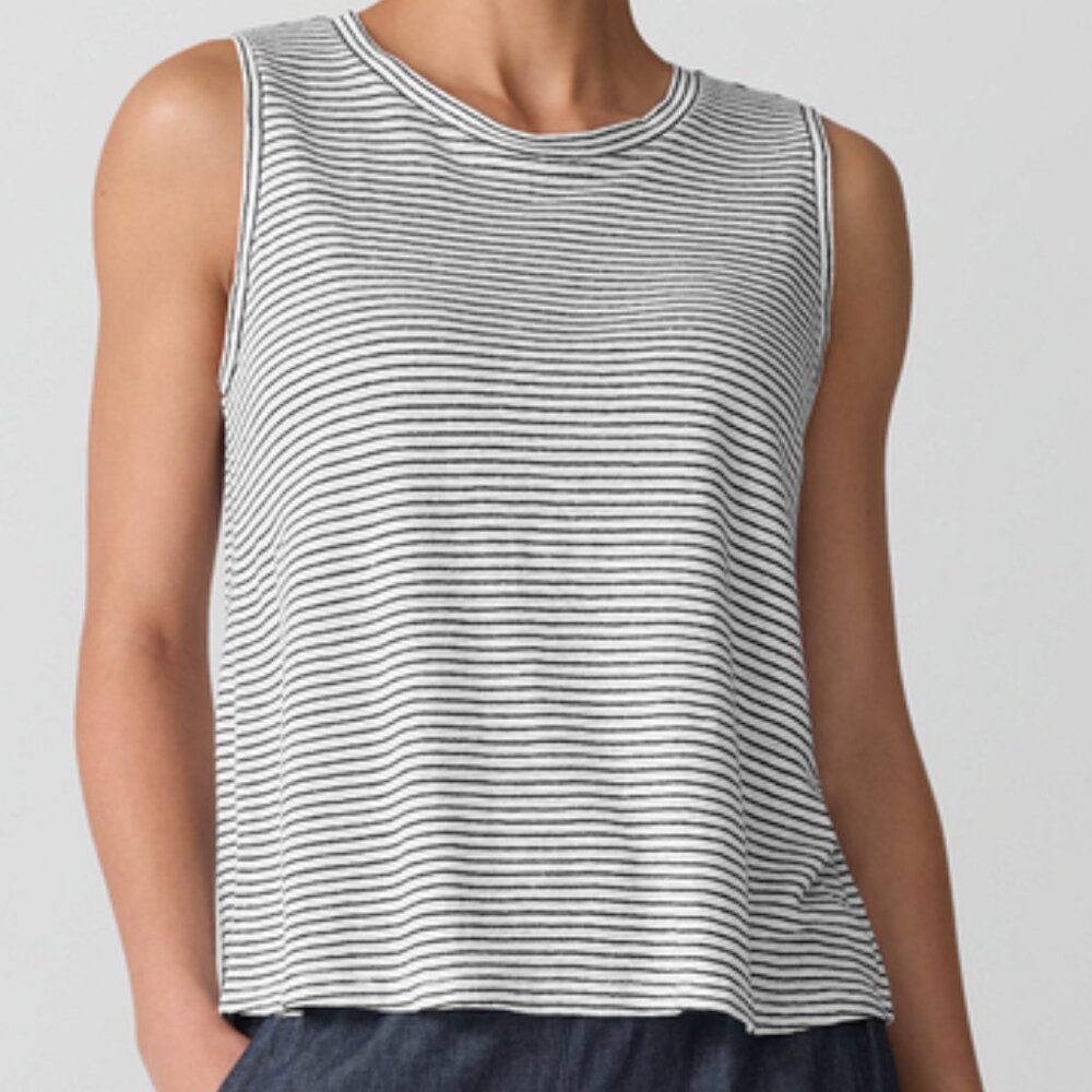 Eileen Fisher Striped Organic Linen Scoop Neck Tank